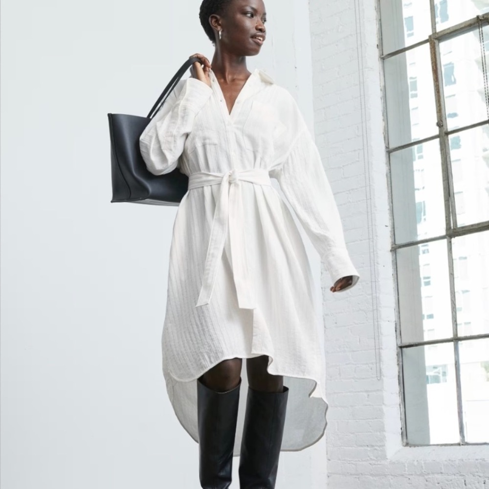 Everlane The City Stripe Draped Shirt Dress size S